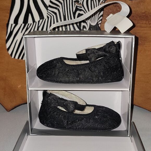 New Stuart Weitzman Black Baby Lacie Lace Shoes 9-12 Months Size 4 - Picture 1 of 10